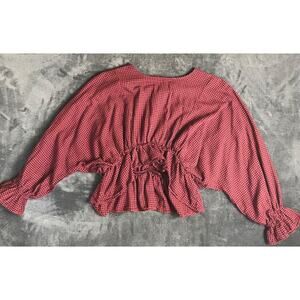 Forever 21 Medium Long Sleeve Ruffle Cuff & Hem Gingham Elastic Peplum Crop Top